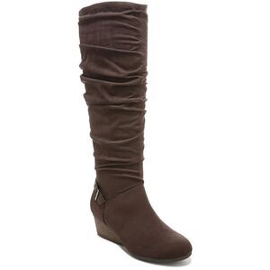 DR SCHOLLS Womens Brown Goring Ruched Break Free Round Toe Wedge Slouch Boot 7 M